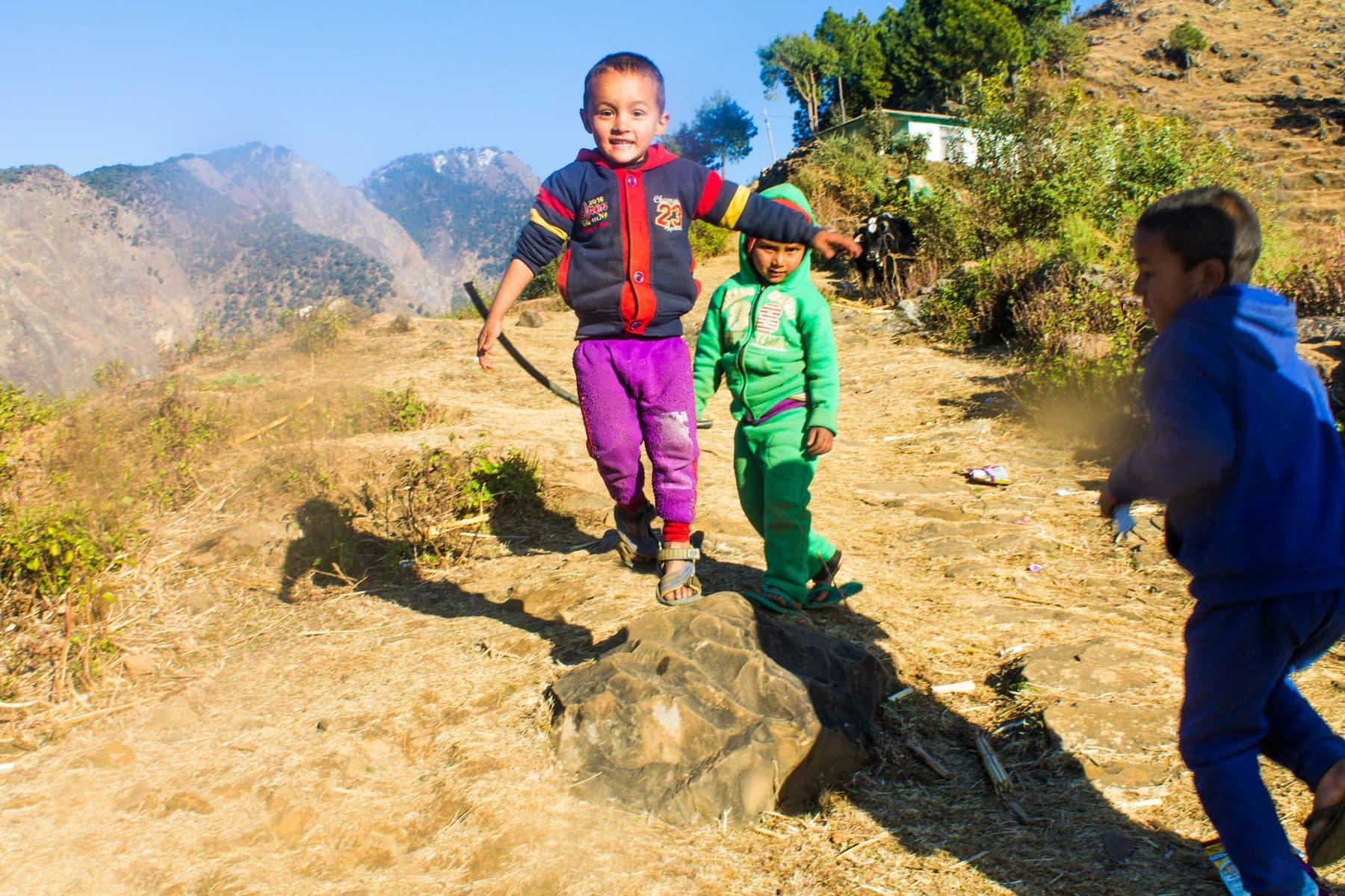 Children spending time outdoors in the hills of Nepal